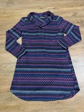 Lauren Ralph Lauren Fleece Sleep Shirt Lounge Dress Fair Isle Cowl Neck Small